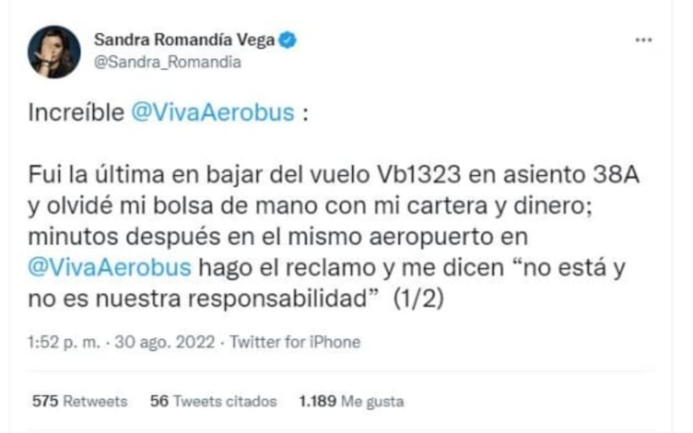 “Me dijeron: Dela por perdida y vaya a su casa”: periodista olvida en su asiento bolso y cartera en vuelo de Viva Aerobus