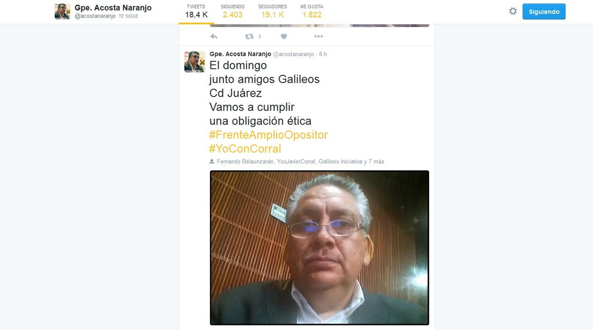 Imagen tomada del Twitter de Gpe. Acosta Naranjo
