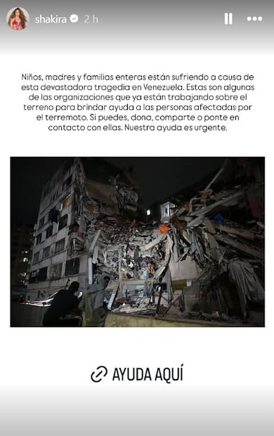 Shakira y su mensaje solidaria con Venezuela tras terremotos.