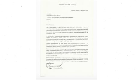 Carta íntegra de la renuncia de Jiménez Espriú de la SCT