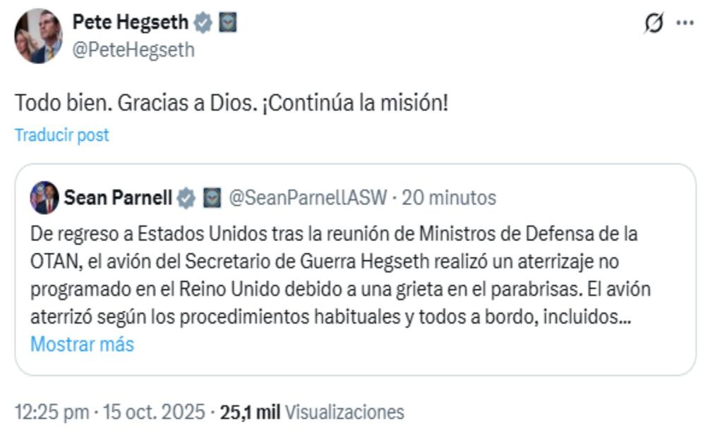Pete Hegseth,  secretario de Guerra de Estados Unidos. Foto: X @PeteHegseth