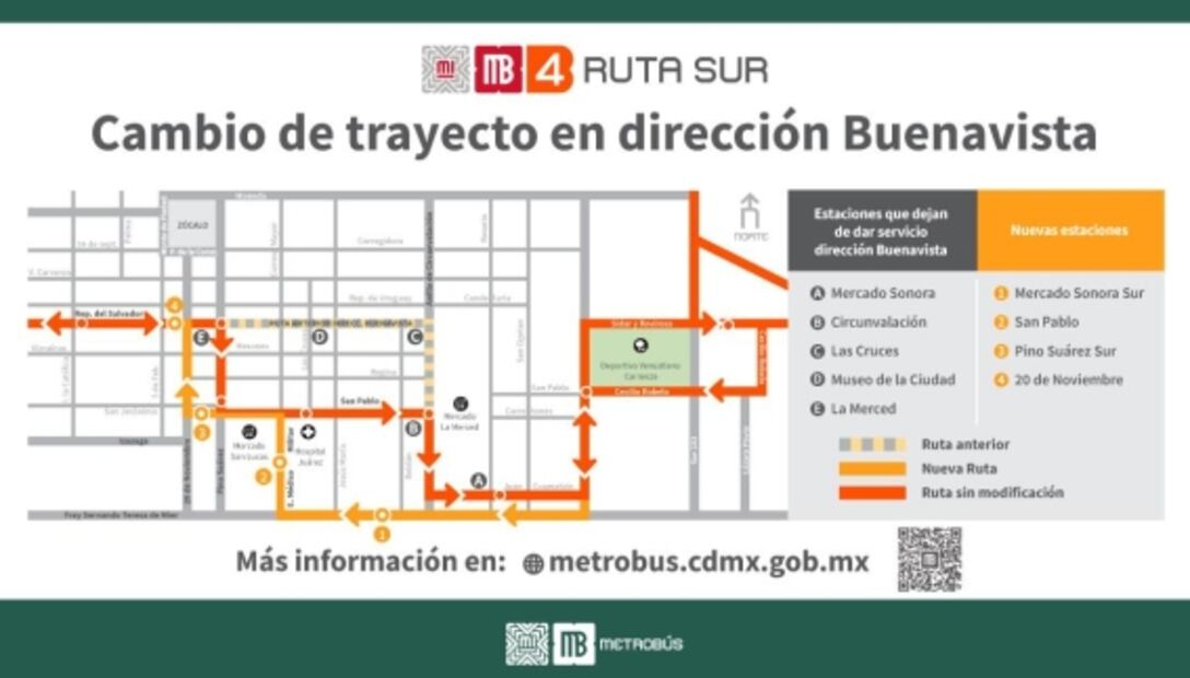 Metrobús Línea 4 modifica su ruta; cinco estaciones serán reubicadas