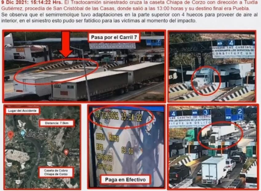 Así adaptaron con huecos en el techo el tráiler para traficar migrantes que volcó en Chiapas