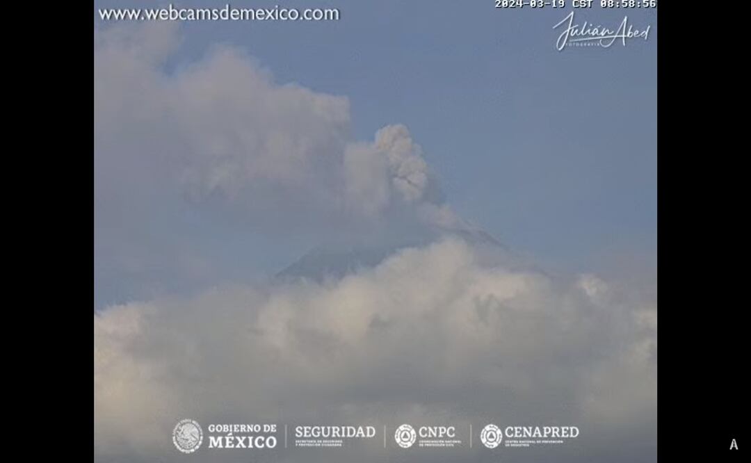 Volcán Popocatépetl. Foto: Captura de pantalla, Web Cams de México