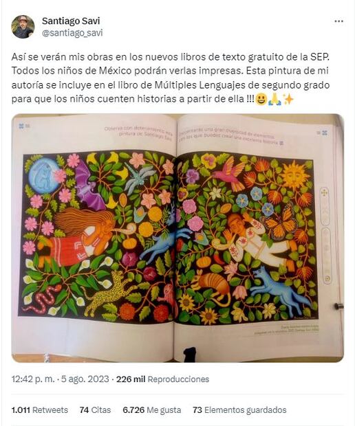 Artista de la comunidad Ñuu Savi se dice emocionado de que su obra ilustre los nuevos libros de texto de la SEP. / Foto: Twitter.