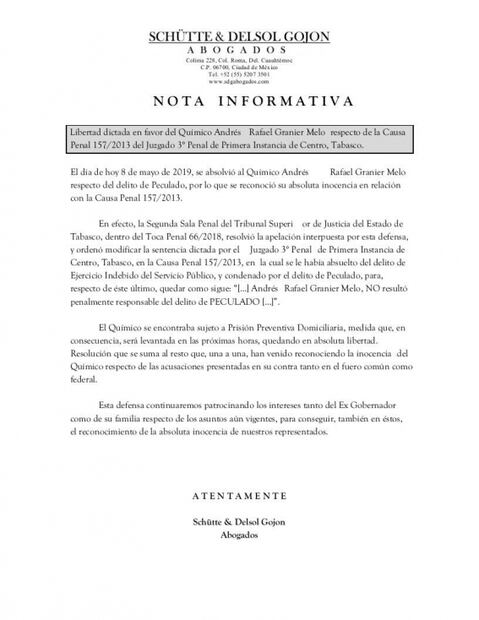 Otorgan libertad absoluta a Andrés Granier tras acusación de peculado
