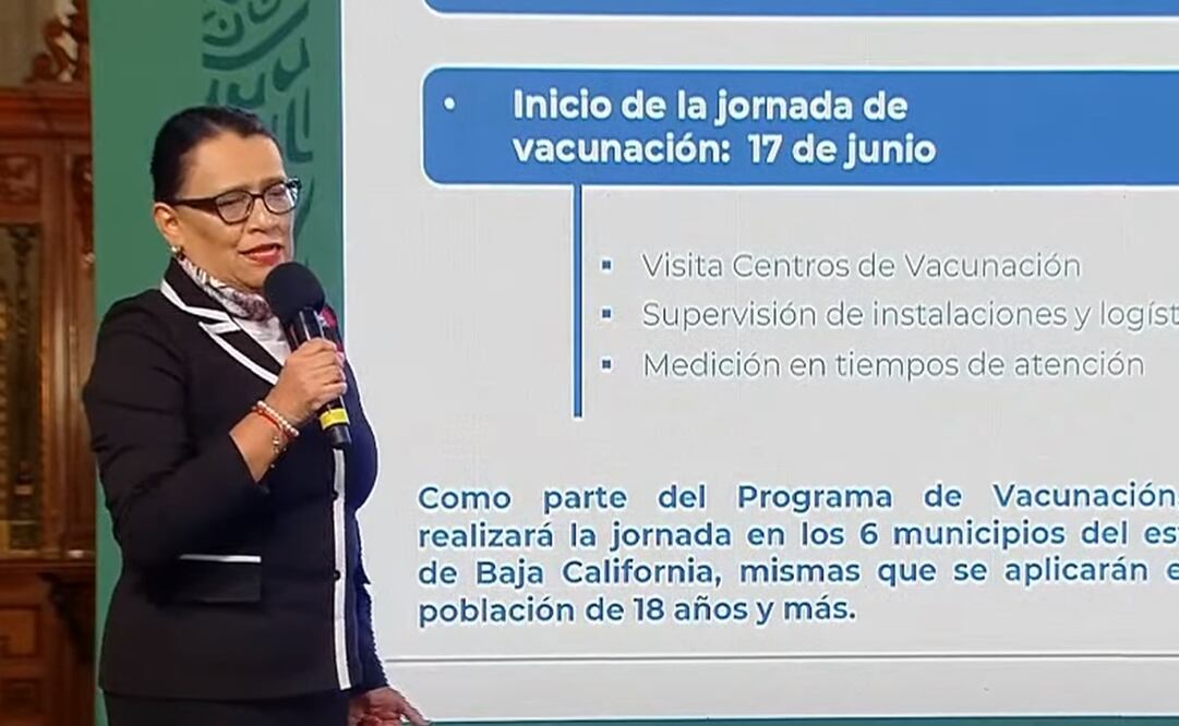 Rosa Icela Rodríguez refirió que en promedio se busca aplicar unas 140 mil vacunas por día. Foto: Captura de pantalla