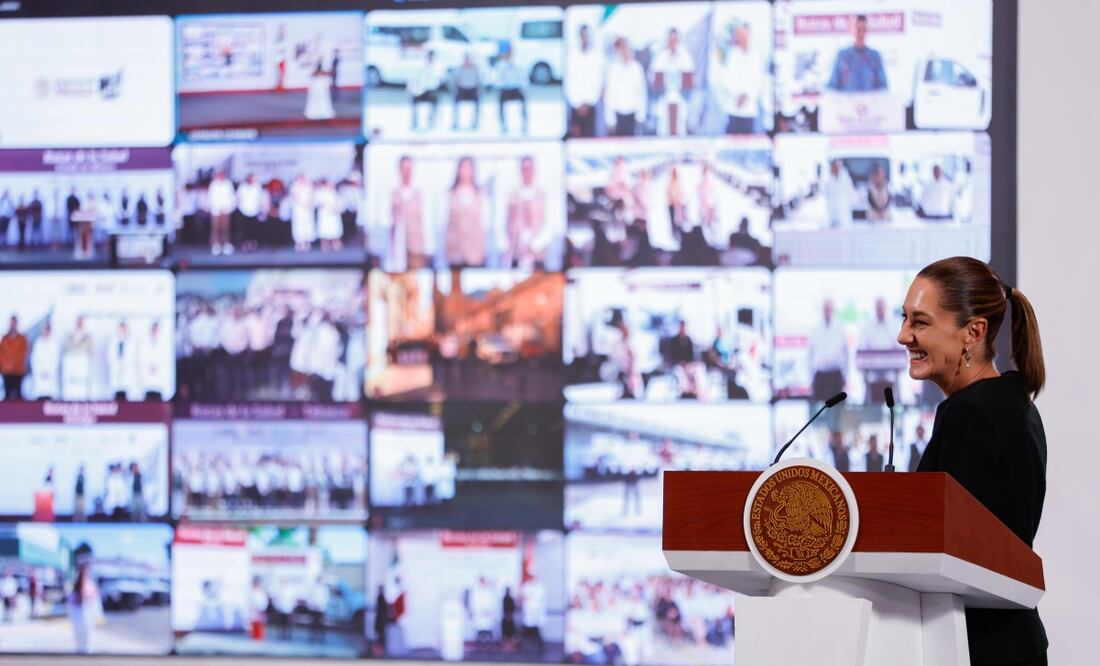 Claudia Sheinbaum en su conferencia matutina del 19 de agosto de 2025. Foto: Diego Simón / EL UNIVERSAL