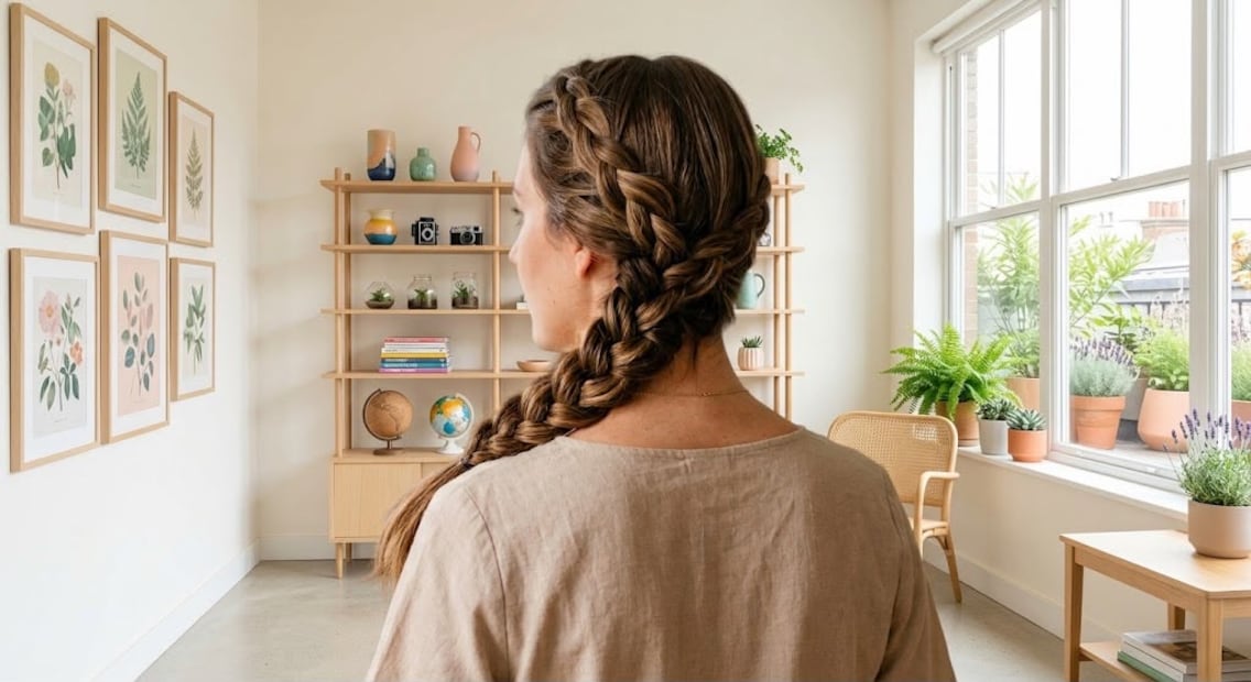 Peinado con trenza lateral. Foto: Imagen generada con IA