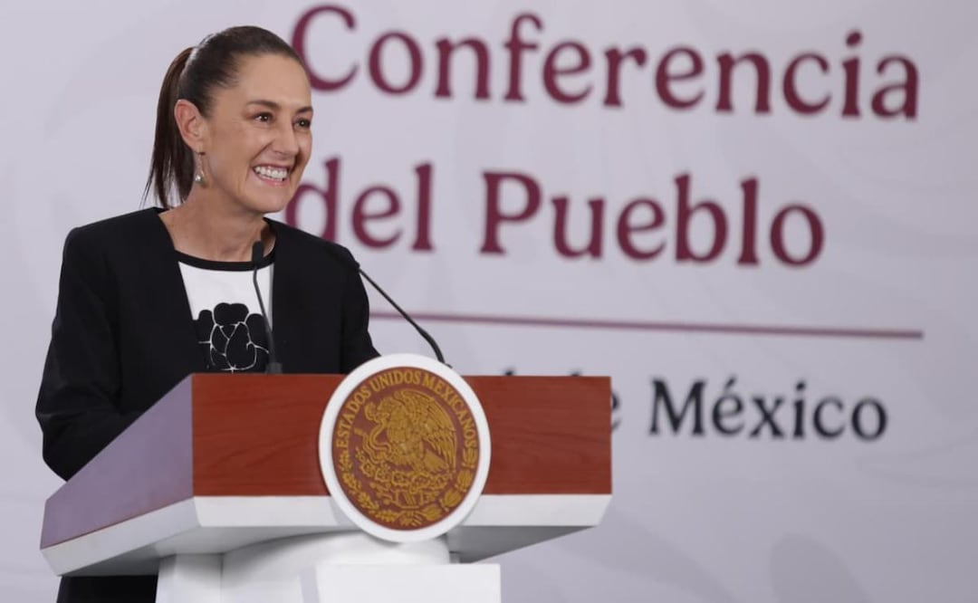 La presidenta Claudia Sheinbaum durante su conferencia de prensa desde Palacio Nacional (08/05/2026). Foto: Carlos Mejía / EL UNIVERSAL