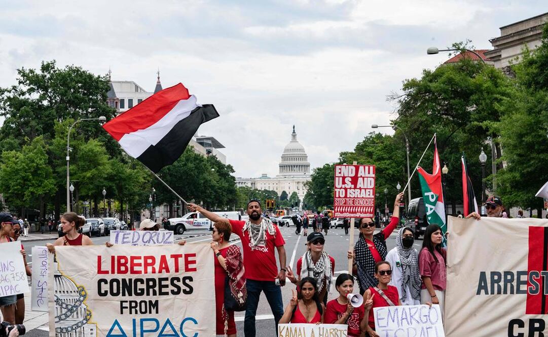Manifestantes protestan contra visita de Netanyahu en Estados Unidos. Foto: AFP