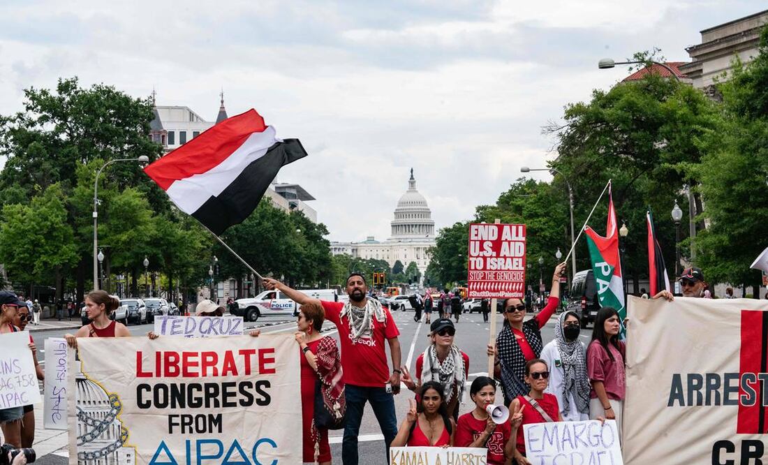 Manifestantes protestan contra visita de Netanyahu en Estados Unidos. Foto: AFP