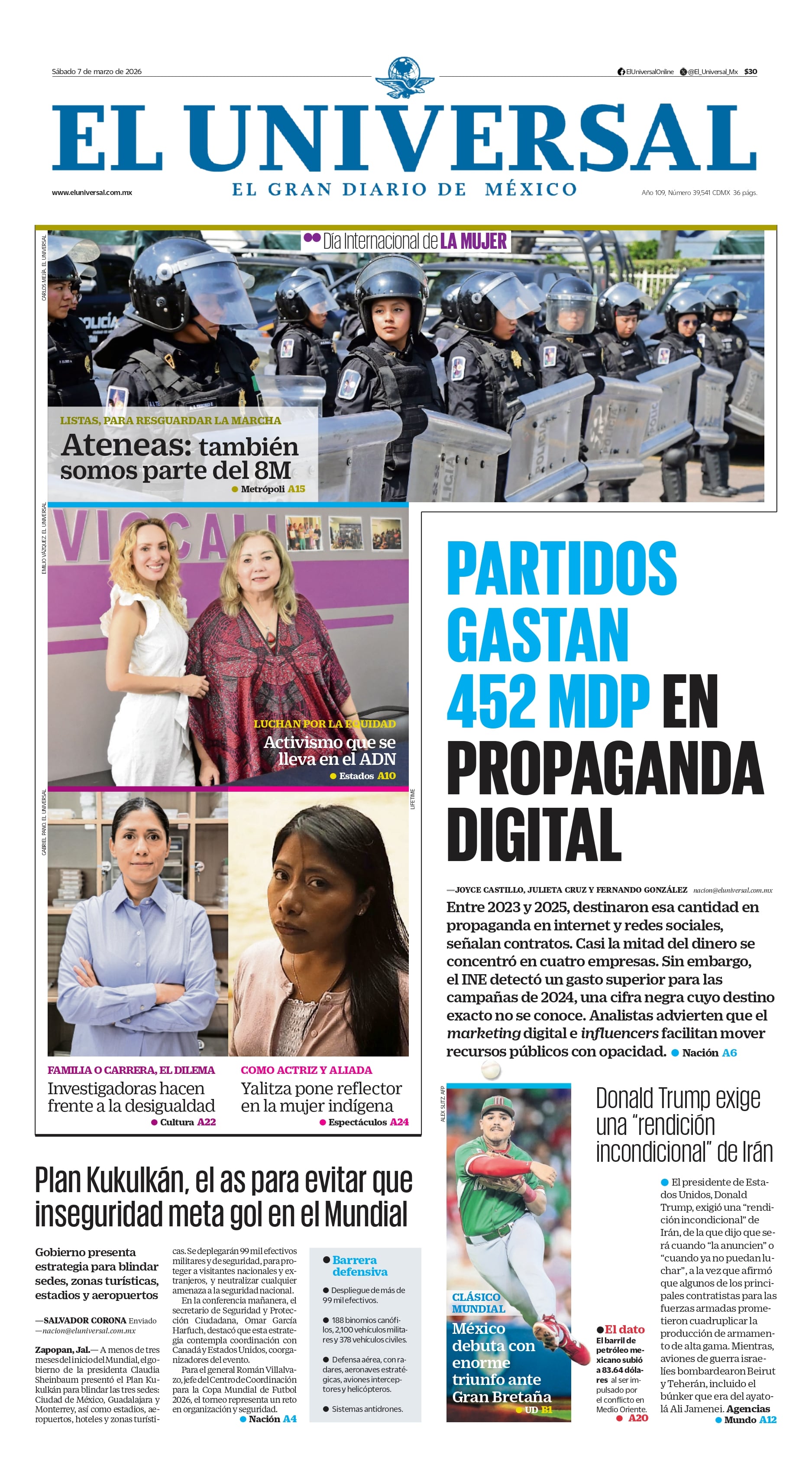 Portada impresa del 7 de marzo de 2026