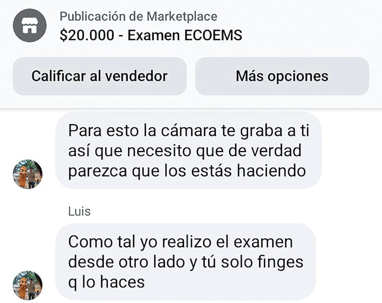 Los anuncios de ayuda para los exámenes son publicados en el sitio de Marketplace de Facebook.