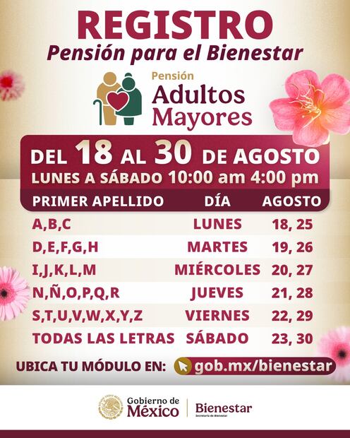 Pensión Bienestar 2025; ¿a qué letras les toca el registro, hoy 22 de agosto?; esto se sabe. Foto: 'X' @bienestarmx