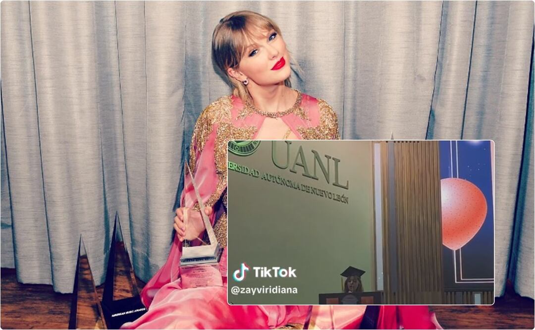 Una estudiante de la UANL citó a Taylor Swift durante su discurso de fin de grado. / Foto: Instagram y captura de TikTok.