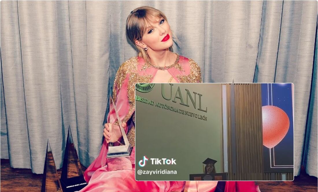 Una estudiante de la UANL citó a Taylor Swift durante su discurso de fin de grado. / Foto: Instagram y captura de TikTok.