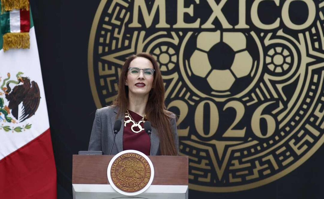 La coordinadora de los trabajos del Gobierno Federal para el Mundial 2026, Gabriela Cuevas Barrón, durante la presentación de actividades rumbo a la Copa del Mundo 2026 este 10 de noviembre del 2025. Foto: Berenice Fregoso / EL UNIVERSAL.