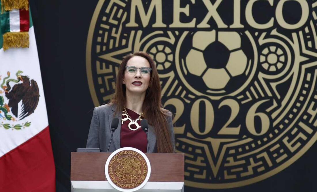 La coordinadora de los trabajos del Gobierno Federal para el Mundial 2026, Gabriela Cuevas Barrón, durante la presentación de actividades rumbo a la Copa del Mundo 2026 este 10 de noviembre del 2025. Foto: Berenice Fregoso / EL UNIVERSAL.
