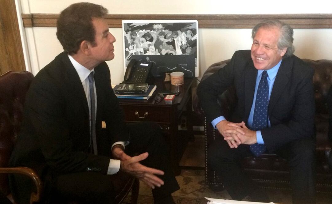 El candidato presidencial hondureño Salvador Nasralla, a la izquierda, habla con el Secretario General de la OEA, Luis Almagro, en la sede de la OEA en Washington (Foto: AP)