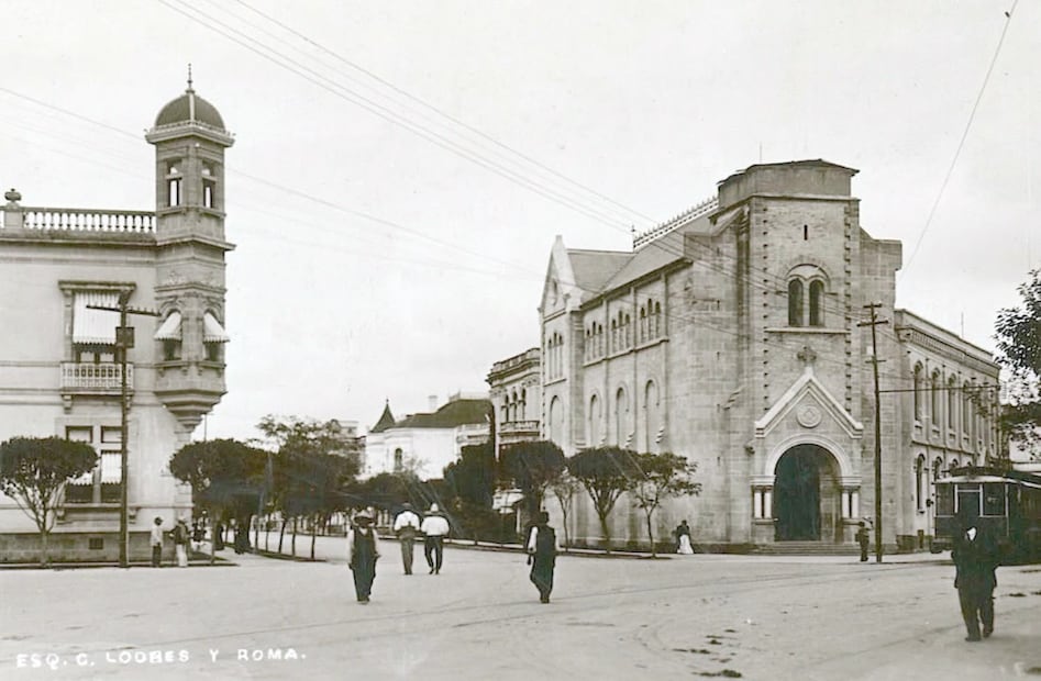 El cruce de Londres, Roma y Bruselas, en la colonia Juárez, en la década de 1910. Col Carlos Villasana.