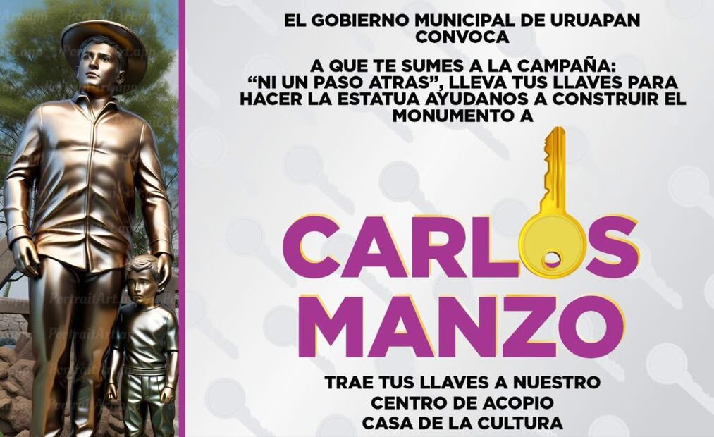 Inicia colecta de llaves para monumento a Carlos Manzo. (Foto: Facebook Uruapan Gobierno Municipal)