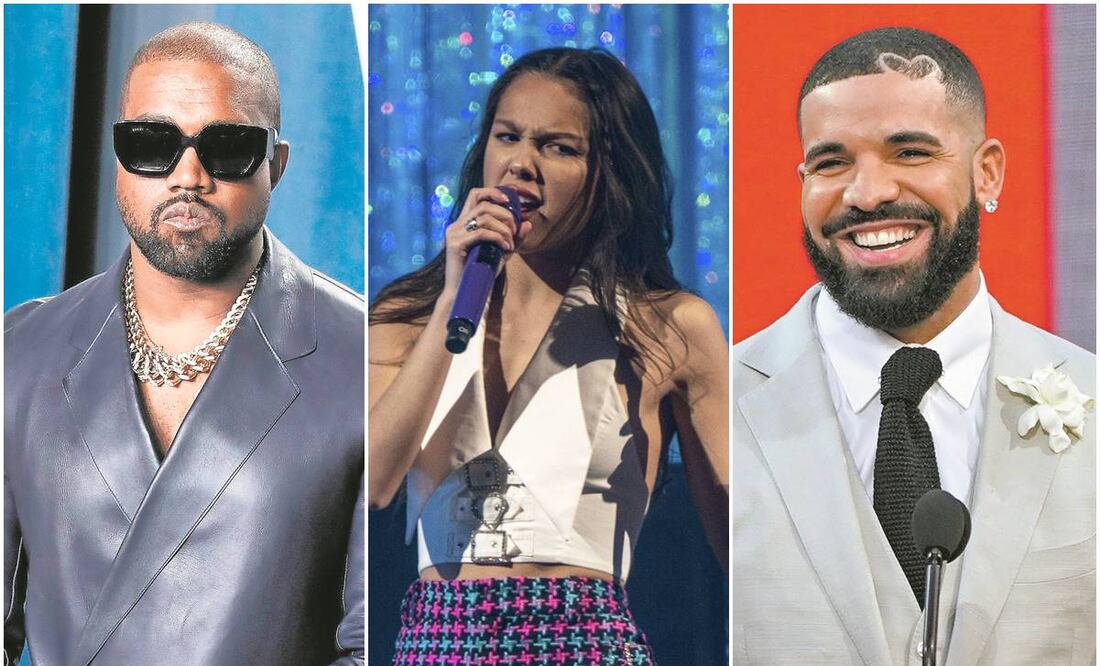 Kanye West, Olivia Rodrigo y Drake. Archivo