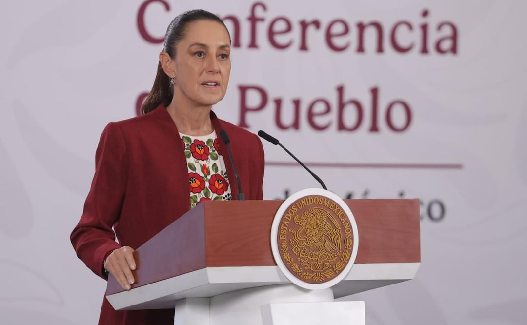 La presidenta Claudia Sheinbaum Pardo en su conferencia de prensa de este 9 de abril desde Palacio Nacional (09/04/2026). Foto: Gabriel Pano / EL UNIVERSAL