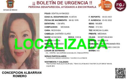 Localizan con vida a Concepción Albarrán, reportada como desaparecida en Edomex