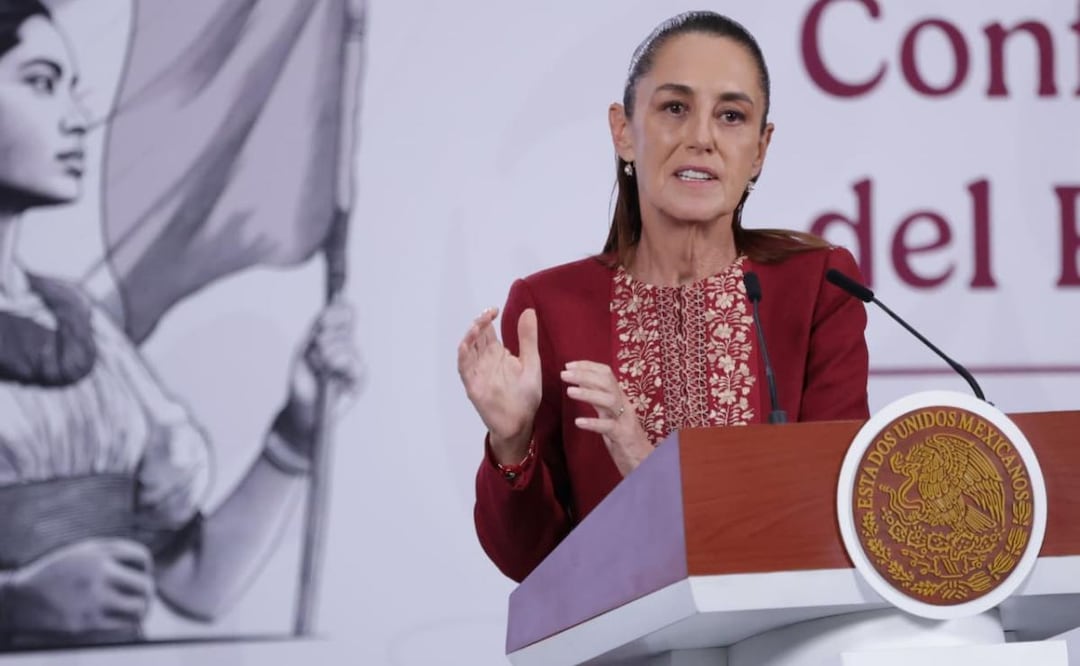 Presidenta Claudia Sheinbaum durante su conferencia de prensa desde Palacio Nacional este 7 de abril del 2026 (07/04/2026). Foto: Fernanda Rojas / EL UNIVERSAL