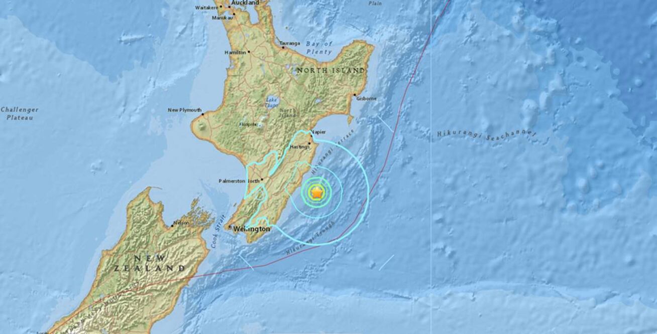 El sismo del martes tuvo su epicentro frente a la costa de la Isla Norte, a 138 kilómetros de Palmerston North (USGS)