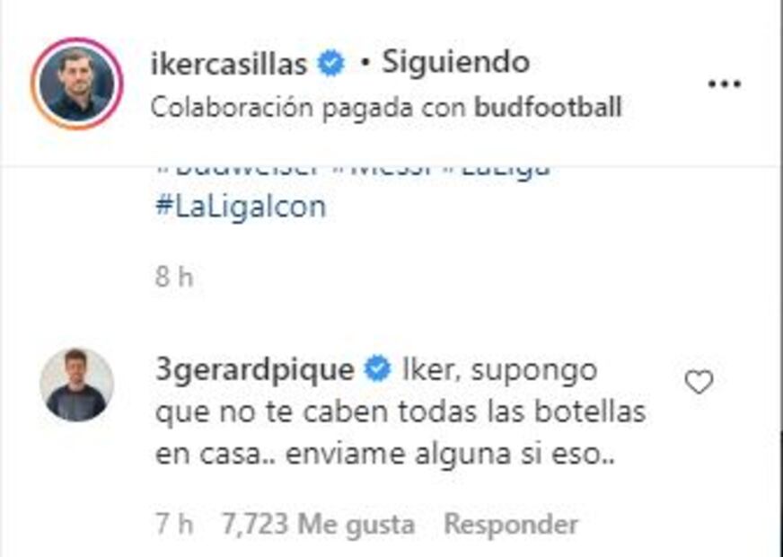 Casillas presume cervezas por goles de Messi y Piqué lo trollea