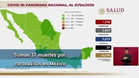 México reporta 1,378 casos por Covid-19; van 37 muertos
