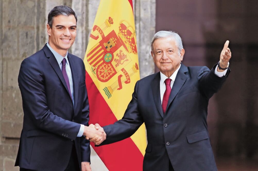 El presidente de México, Andrés Manuel López Obrador, y el jefe del gobierno español, Pedro Sánchez, en Palacio Nacional en enero pasado. Foto: ARCHIVO EL UNIVERSAL