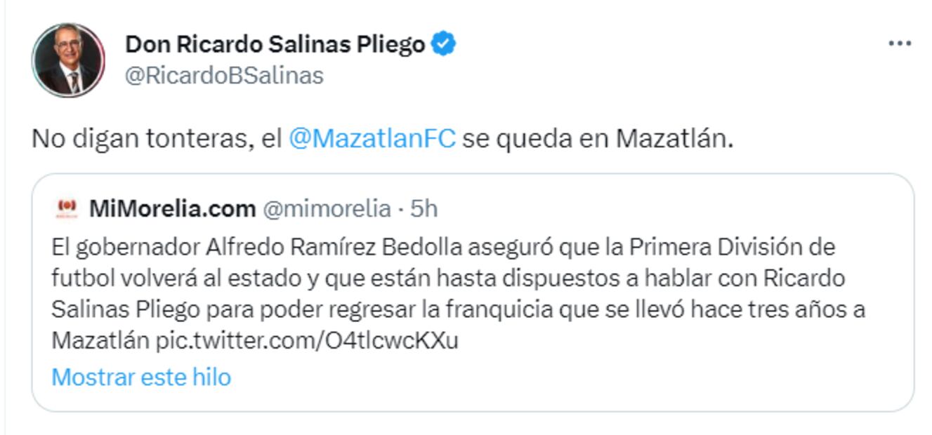 Ricardo Salinas acabó con los rumores de Mazatlán