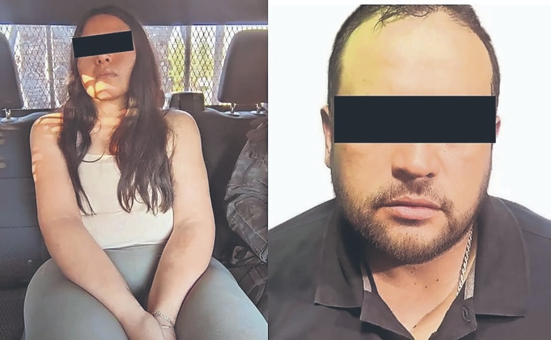 Karina Guadalupe Carrillo Torres señalada de ser intermediaria de precursores de fentanilo, y su esposo, Regulo Acosta Hernández, capturados en marzo. Foto: SSPC