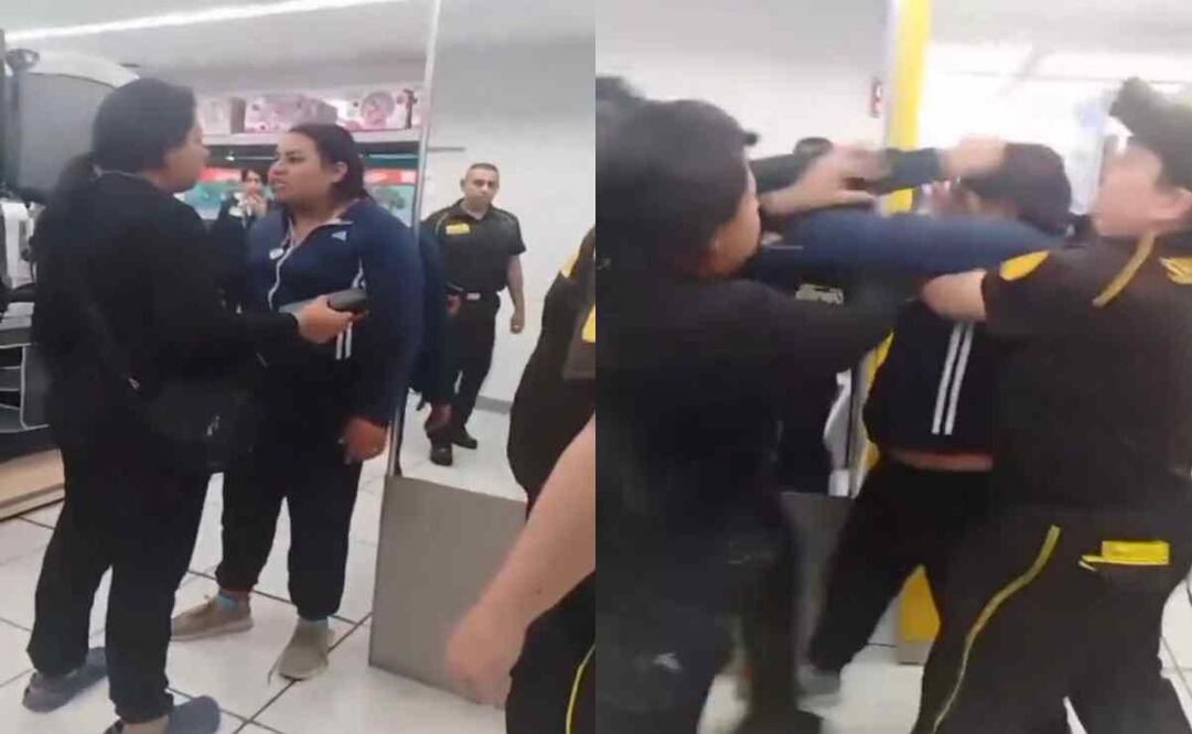 Mujer se enfrenta a golpes con policía municipal en una tienda departamental de Puebla. Foto: Captura de video