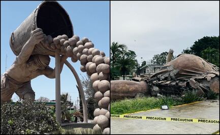 Se derrumba "El Colotero", estatua en honor a recolectores de naranja en Veracruz; gobernadora asegura que se construirá una replica