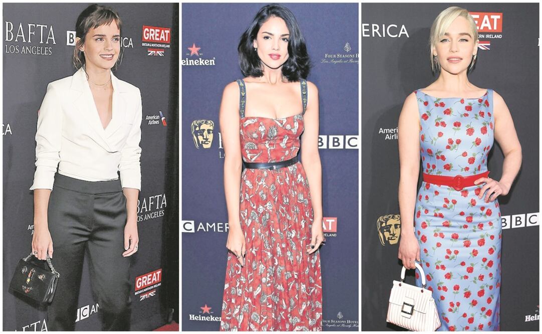 Emma Watson lució formal, mientras que Eiza González y Emilia Clarke optaron por vestidos estampados. (FOTOS: AGENCIAS)