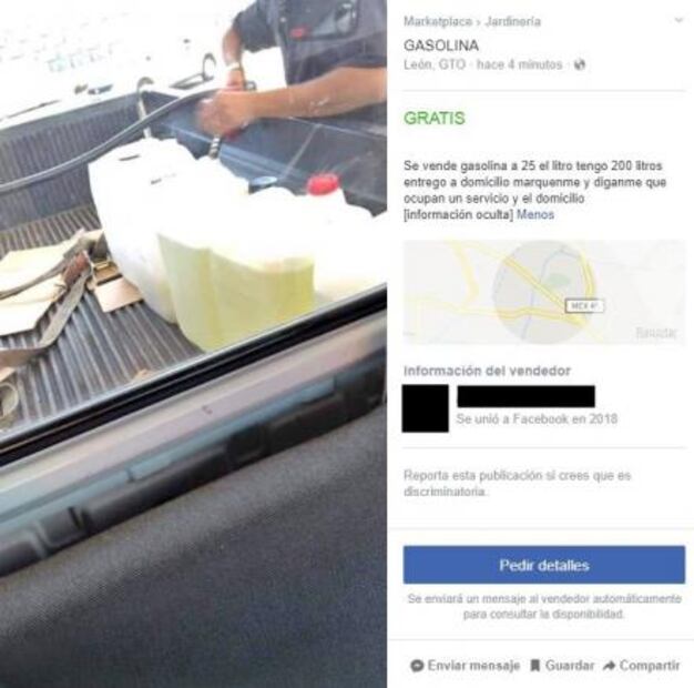 Venden gasolina en Facebook hasta en 700 pesos
