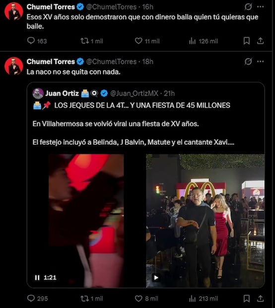 Chumel Torres reacciona a XV años de lujo de Mafer. Foto: Captura de pantalla