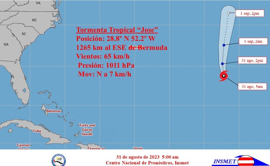 La tormenta tropical José se sumó este jueves al huracán Franklin y a la tormenta tropical Idalia. Foto: @cnp_insmet_cuba