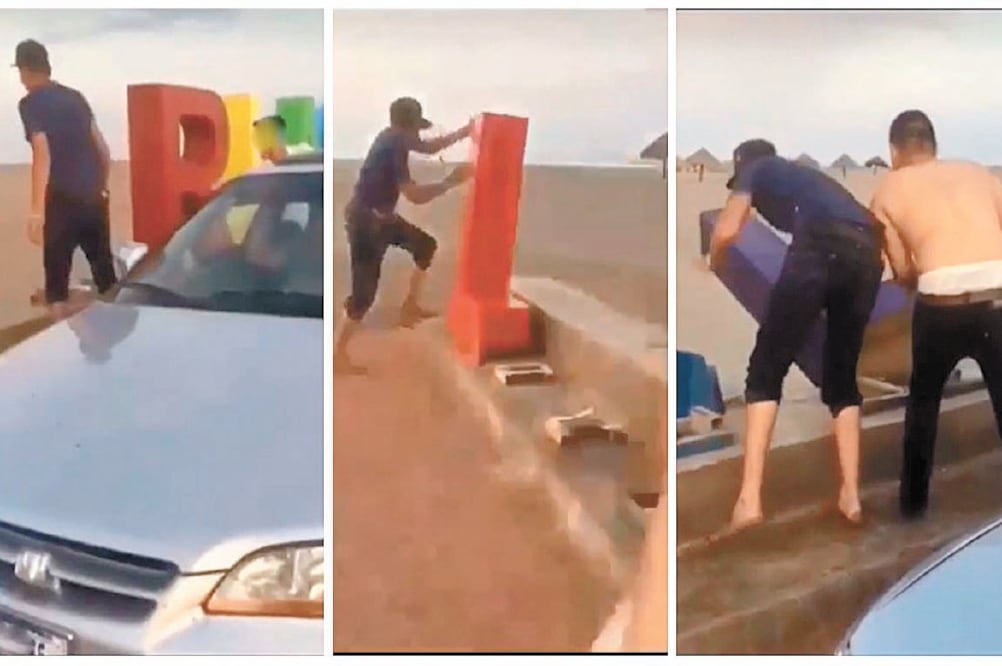 Seis jóvenes fueron grabados en video cuando destruían las letras del parador turístico de las playas de Las Glorias, en Guasave. Foto: TOMADA DE VIDEO