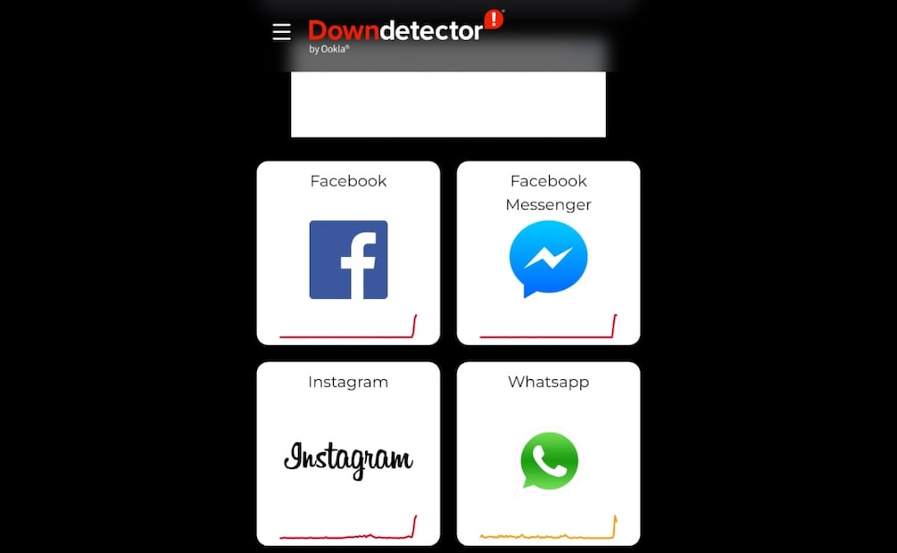 Usuarios reportan caída de Instagram, Facebook, Messenger y WhatsApp. Imagen: captura de pantalla