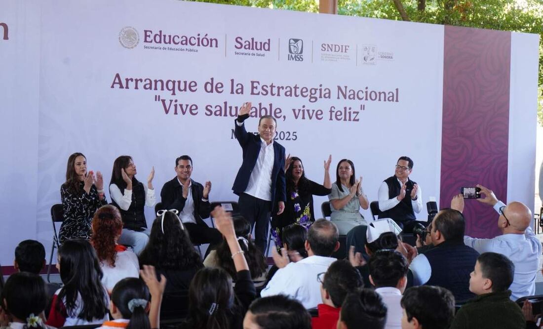 El gobernador de Sonora puso en marcha programa “Vive Saludable, Vive Feliz” en escuelas de la entidad (12/03/2025). Foto: Especial
