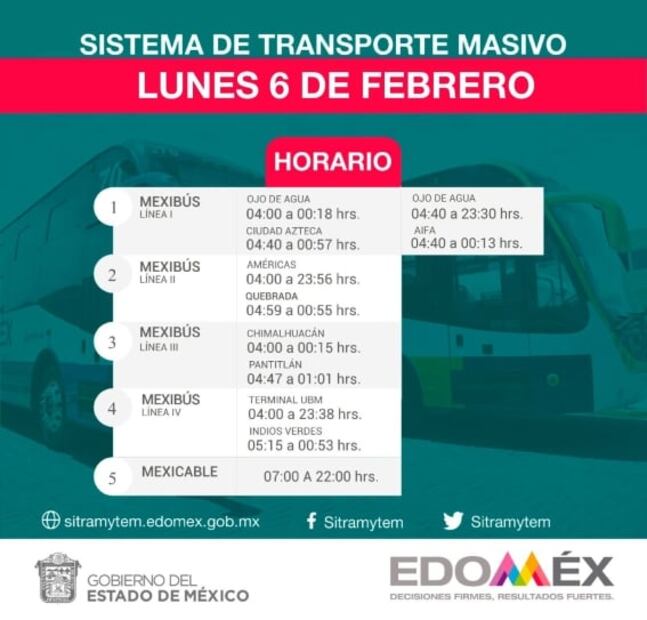 ¡Prepárate! Mexibús y Mexicable anuncian cambios en horarios para este lunes 6 febrero