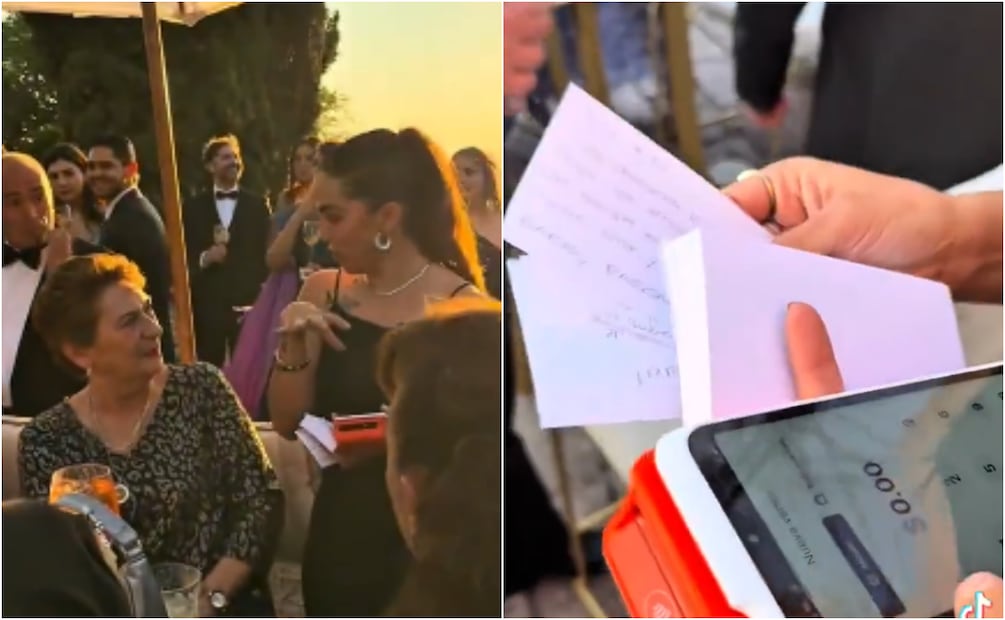 En el video se observa a la joven recorrer las mesas de invitados explicando la dinámica para quienes deseen dar su obsequio así. Foto: X