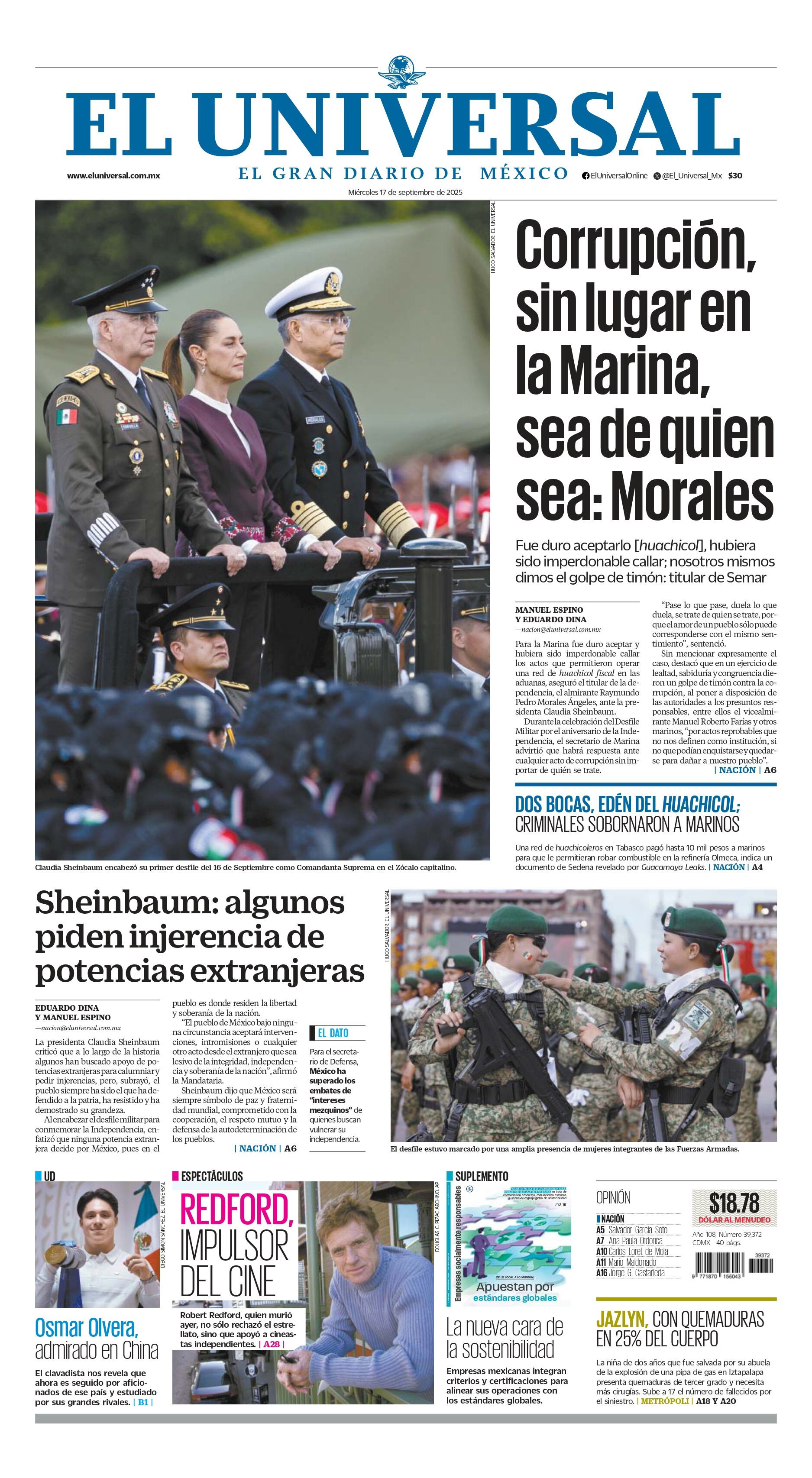 Portada impresa del 17 de septiembre de 2025