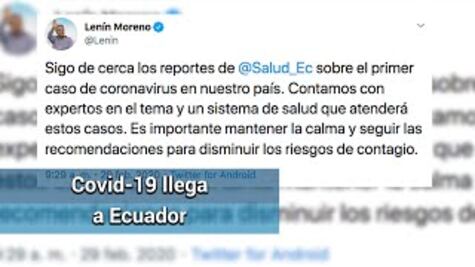 Ecuador confirma su primer caso de coronavirus