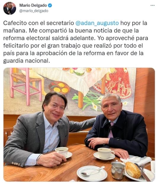 Adán Augusto López me compartió que que reforma electoral saldrá adelante: Mario Delgado 